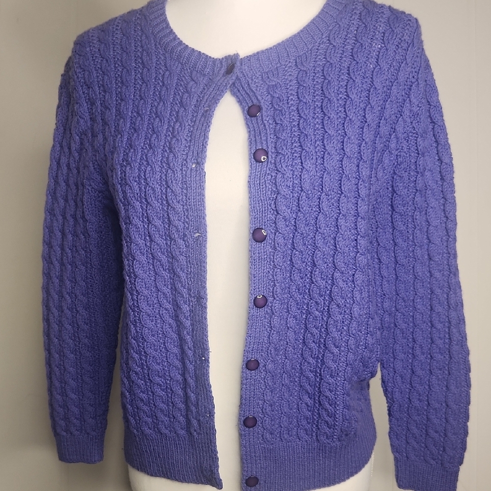 Purple Handmade Chunky Cable Knit Women's Vintage Cardigan Sweater